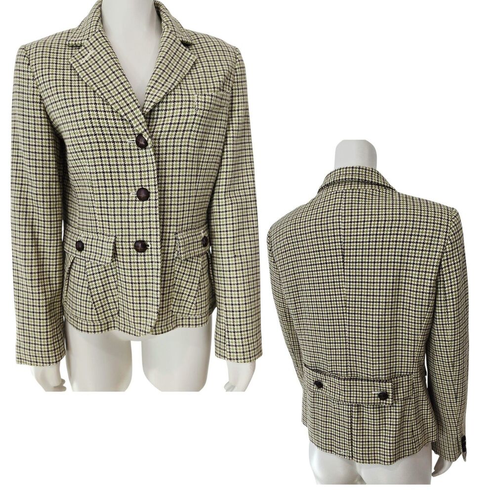 VTG Talbots Wool Plaid Blazer 10P Petite Buttons Twee St Patricks Green Academia